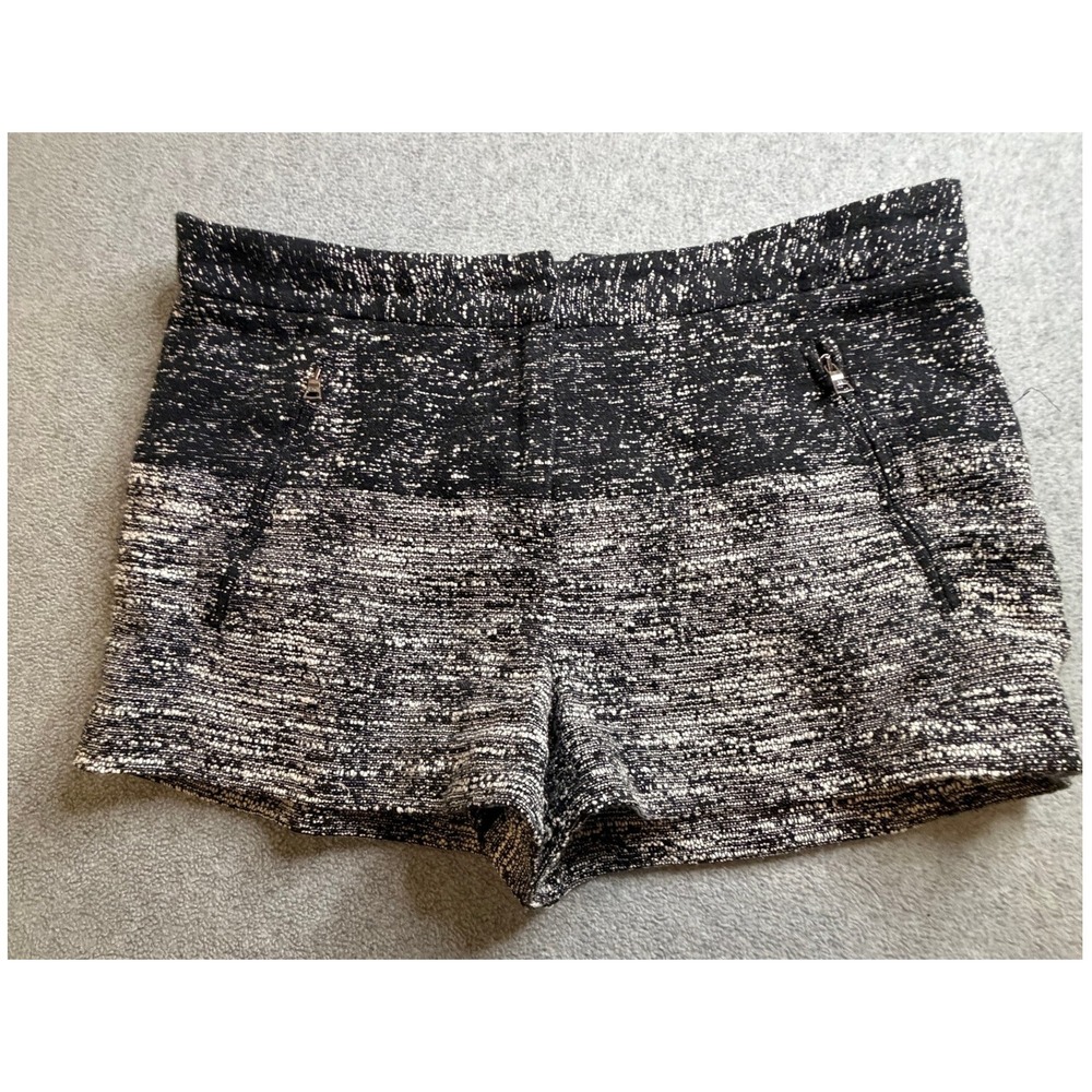 BCBGMAXAZRIA Womens Tweed Shorts Black White Zip Pockets Size S